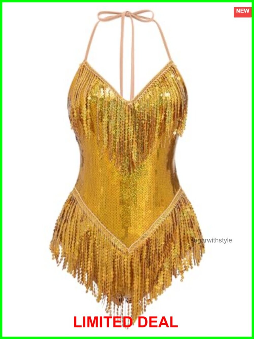 Sequin Fringe Bodysuit Romper Latin Jazz Dance Costume Rave Festival Outfit